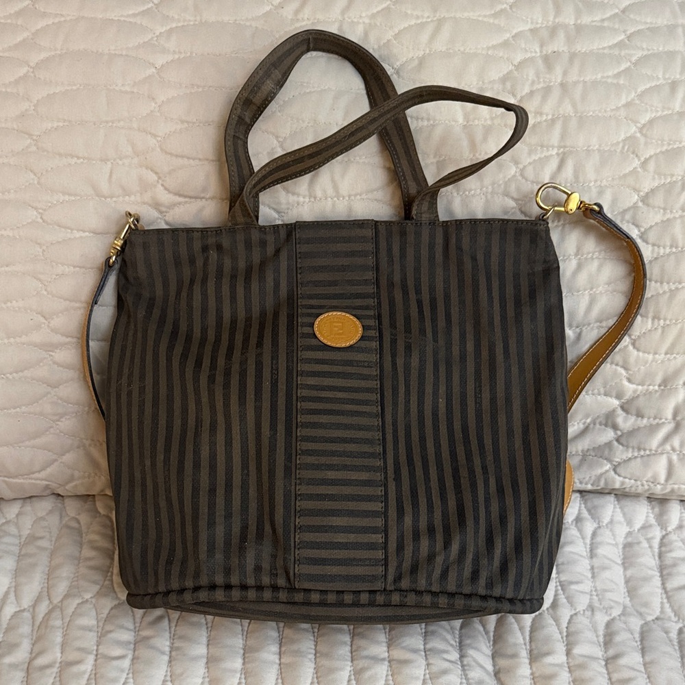 Authentic Fendi Striped Black and Brown fabric cross body